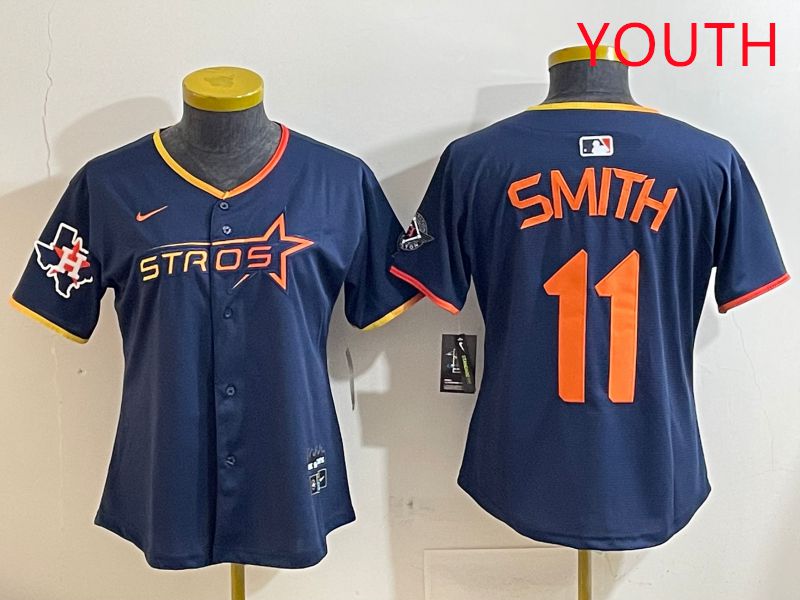 Youth Houston Astros #11 Smith Blue three generations Joint Name Nike 2025 MLB Jersey style 11